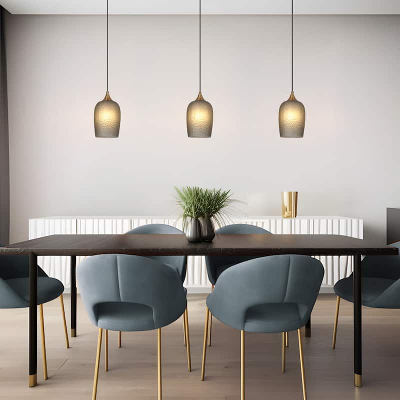 Modern Farmhouse 1-Light Textured Gray Glass Pendant Light for Kitchen Island - D6" x H70.3" Max