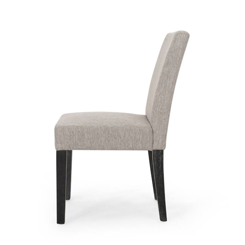 Dining Chair Set of 2, Light Gray Fabric, Soft Cushions and Black Wood