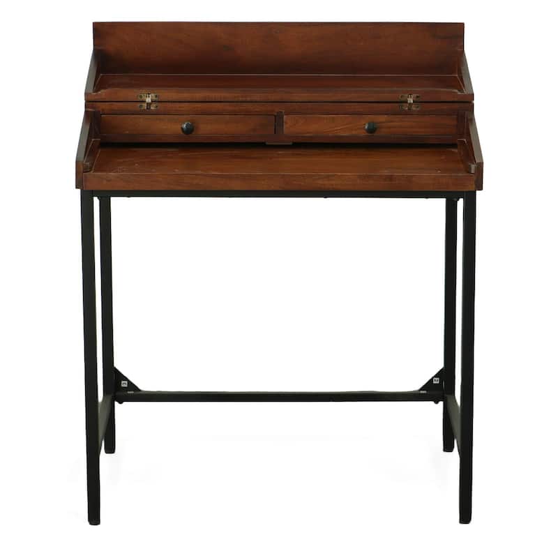 Lift-Top Writing Desk with 2-Drawer - 33" - Brown and Black