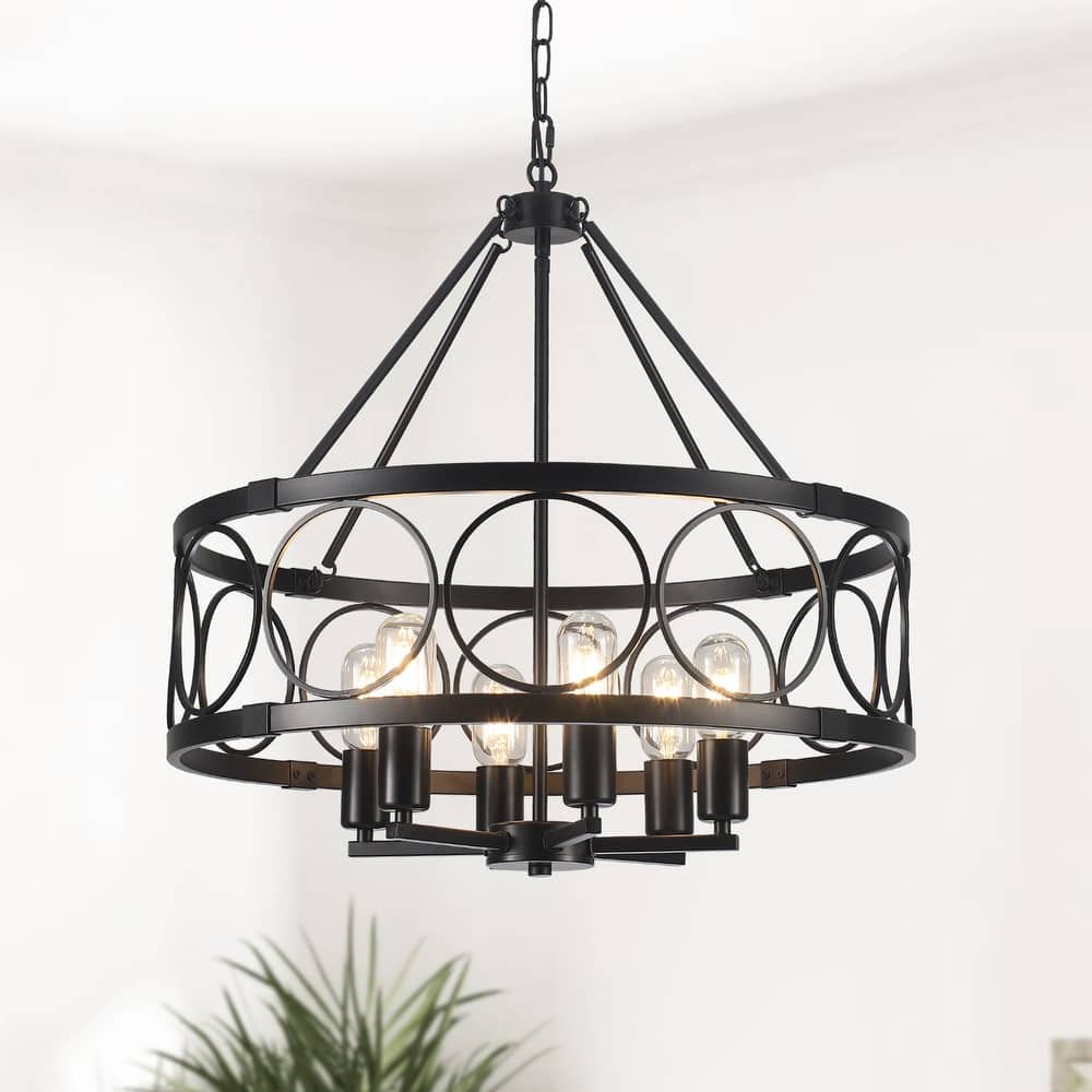 6-Light Candlestick Hanging Circle Linear Foyer Chandelier Lighting for Dining Room Kitchen Island