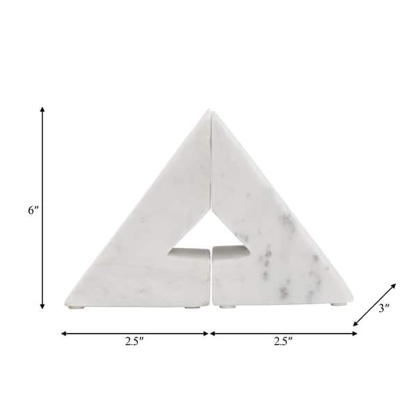 Decorative Modern Marble Triangle Bookends - Home Decor - 6", White - 6.0"