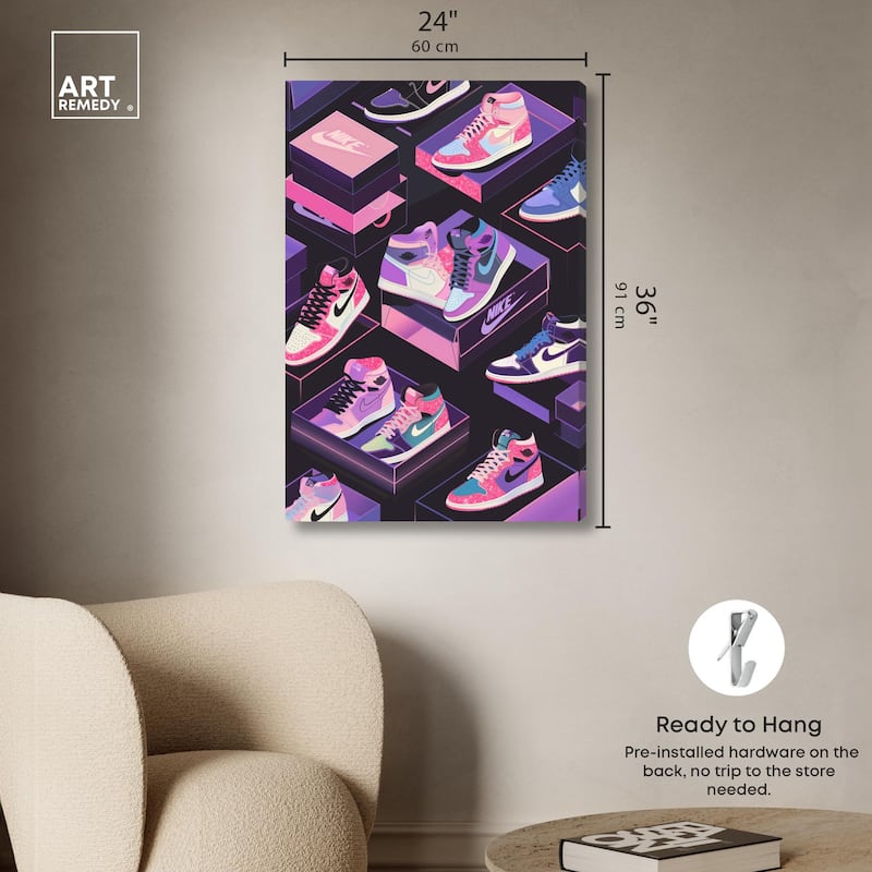 Neon Pastels Sneakers Canvas by Art Remedy, Gallery Wrapped