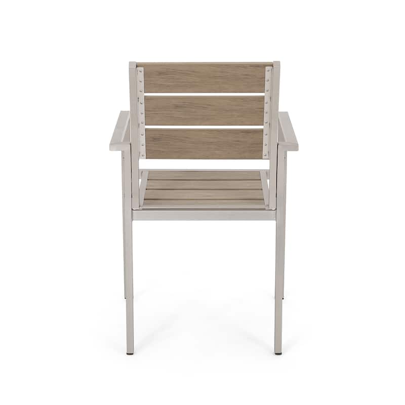 Outdoor Modern Aluminum Dining Chair with Faux Wood Seat (Set of 2)