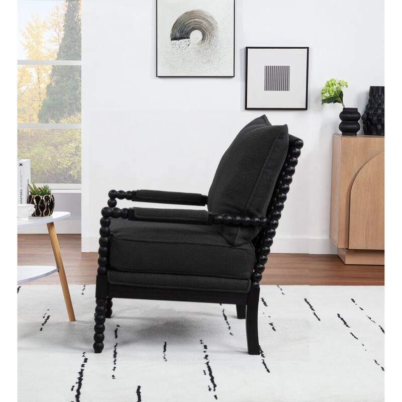 SEYNAR Mid Century Teddy Velvet Fabric Wood Accent Armchair with Cushion Set of 2