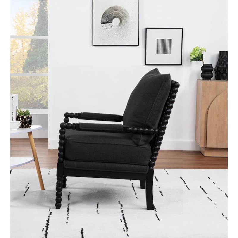 SEYNAR Mid Century Teddy Velvet Fabric Wood Accent Armchair with Cushion