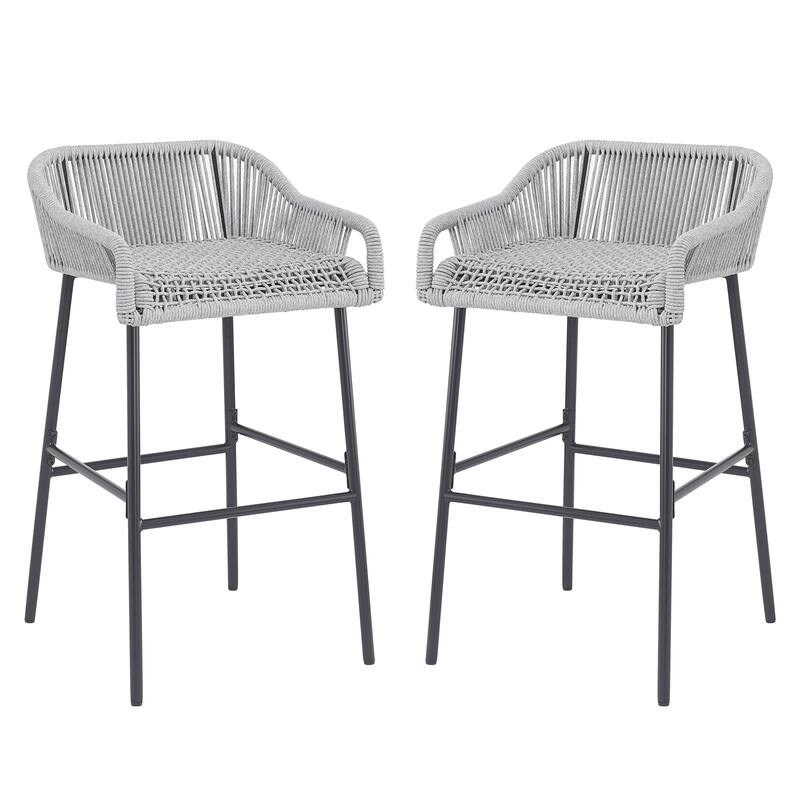Neri Iron Outdoor Patio Rope Weave Barstools (Set of 2) by Christopher Knight Home