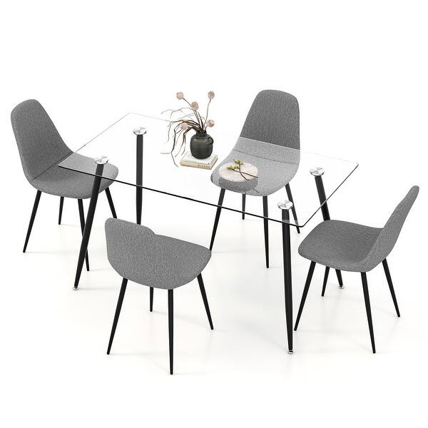 slide 2 of 7, Gymax 5 PCS Dining Table Set 51" Modern Rectangular Glass Table & 4 Grey