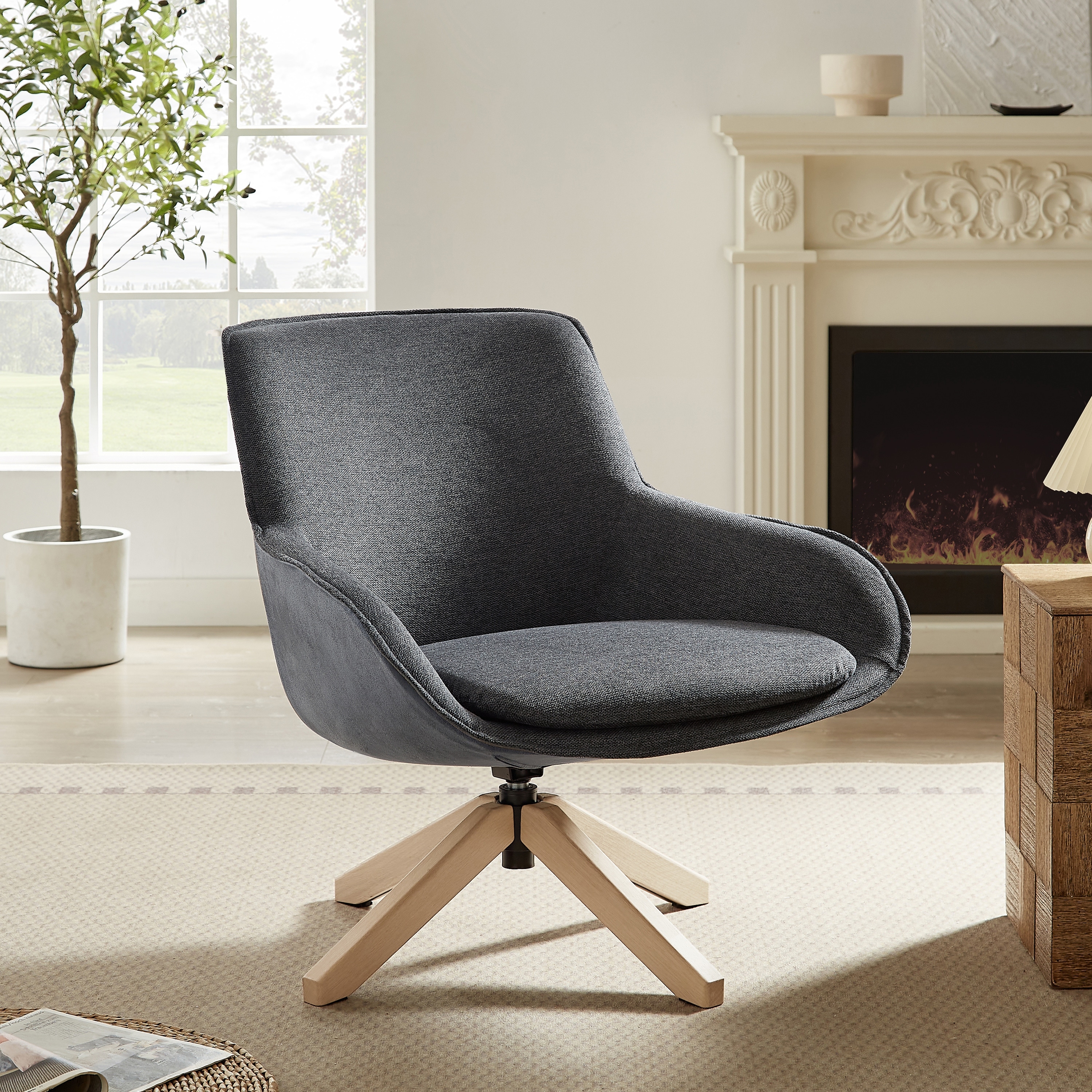 Grey suede swivel store chair
