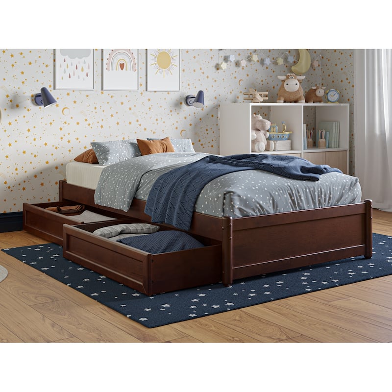 Barcelona Panel Platform Bed with Storage Drawers - Walnut - Twin