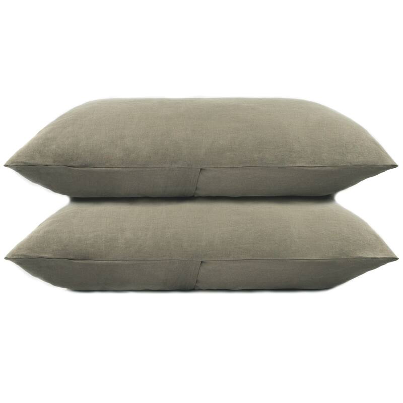100% French Linen Pillowcase Set by BOKSER HOME - Standard - Moss