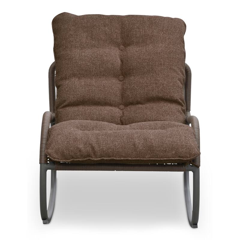 NADAAL STUDIOS Torven Outdoor Rocking Chair, Woven Synthetic Wicker, Aluminium Frame, Brown Cushion, Brown - Brown