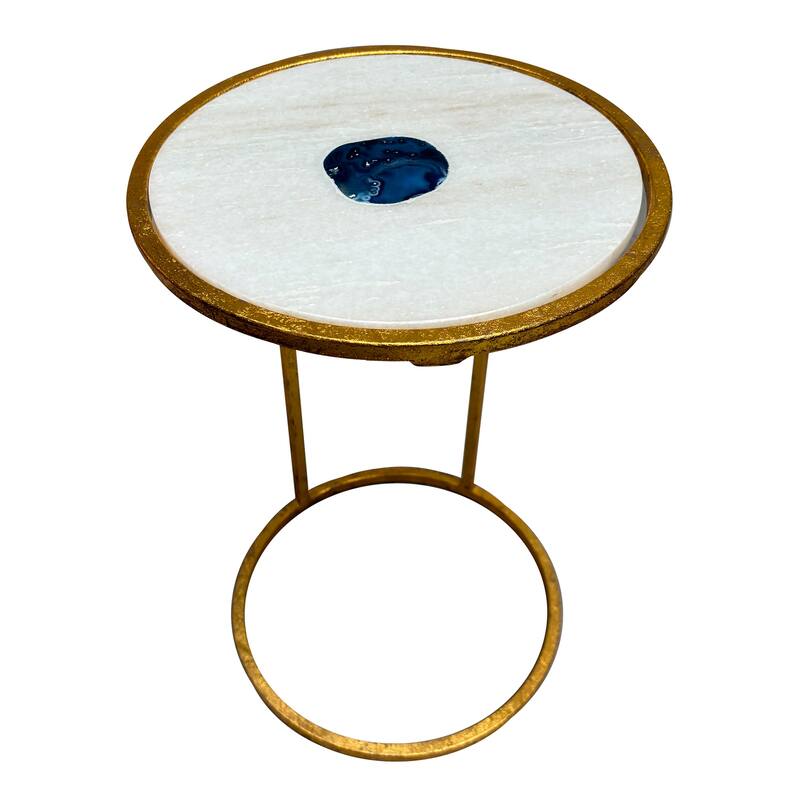 13 in. Gold and Blue Round Metal End Table, Sturdy Build End Side Table for Living Rooms