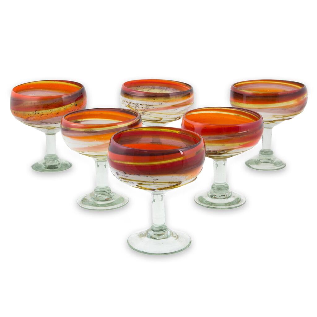 Blown Glass Margarita Glasses Caramel Fantasy (Set of 6)