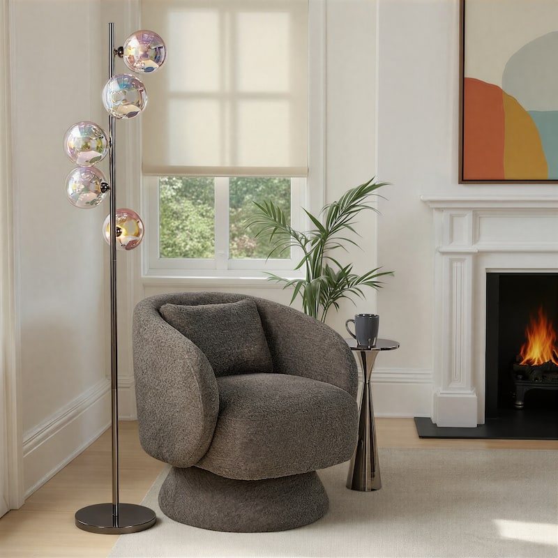 Porch & Den Bea 67" Metal Floor Lamp with Iridescent Sconces - Black Chrome/Iridescent Glass