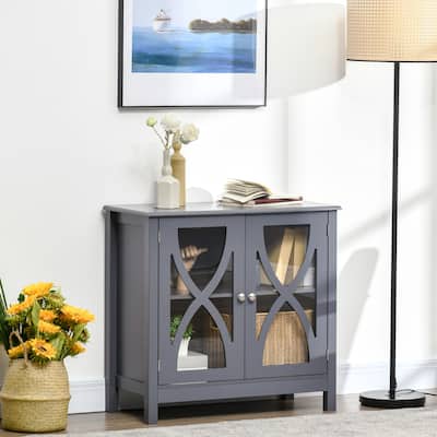 Glass Door Cabinet With Adjustable Storage Shelf