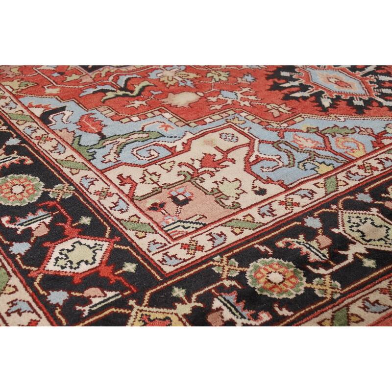 Heriz Serapi Oriental Area Rug Hand-Knotted Wool Carpet - 8'11" x 12'1"