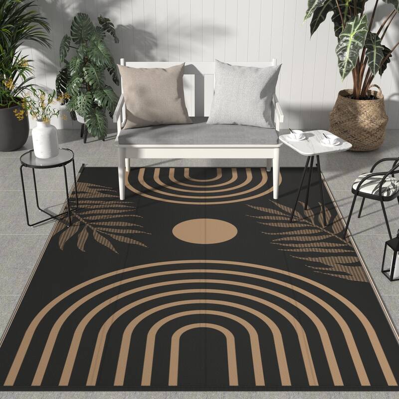 Mcow Reversible Essentials Collection Geometric Woven Outdoor Area Rug - Black/Brown - 8' x 10' - Rectangle