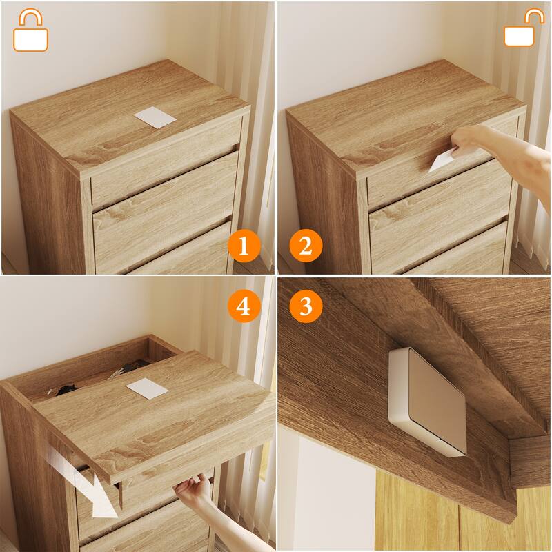 4-Drawer Wooden Nightstand with Smart NFC Lock and Anti-slip Design,Office File Cabinets