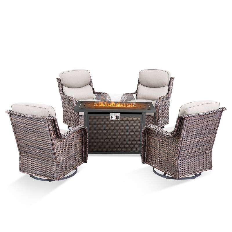 Pocassy Patio Swivel Chairs with 43 inch Fire Pit Table Set