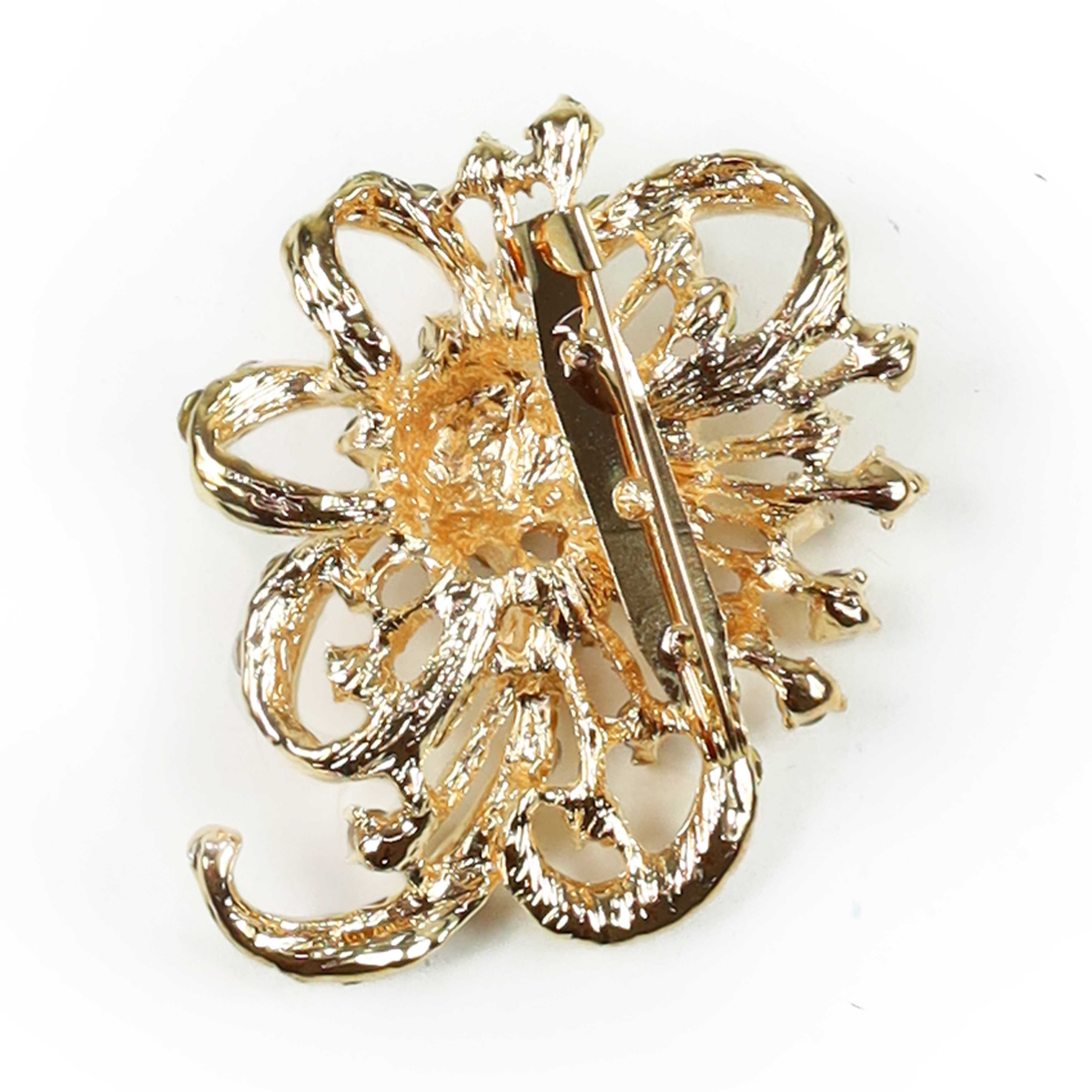 Set of 2 Gold Floral Crystal Rhinestone Brooch Pin Decorative Accent Piece 1.75in 1.75 H x 2.25 W x 0.75 DP