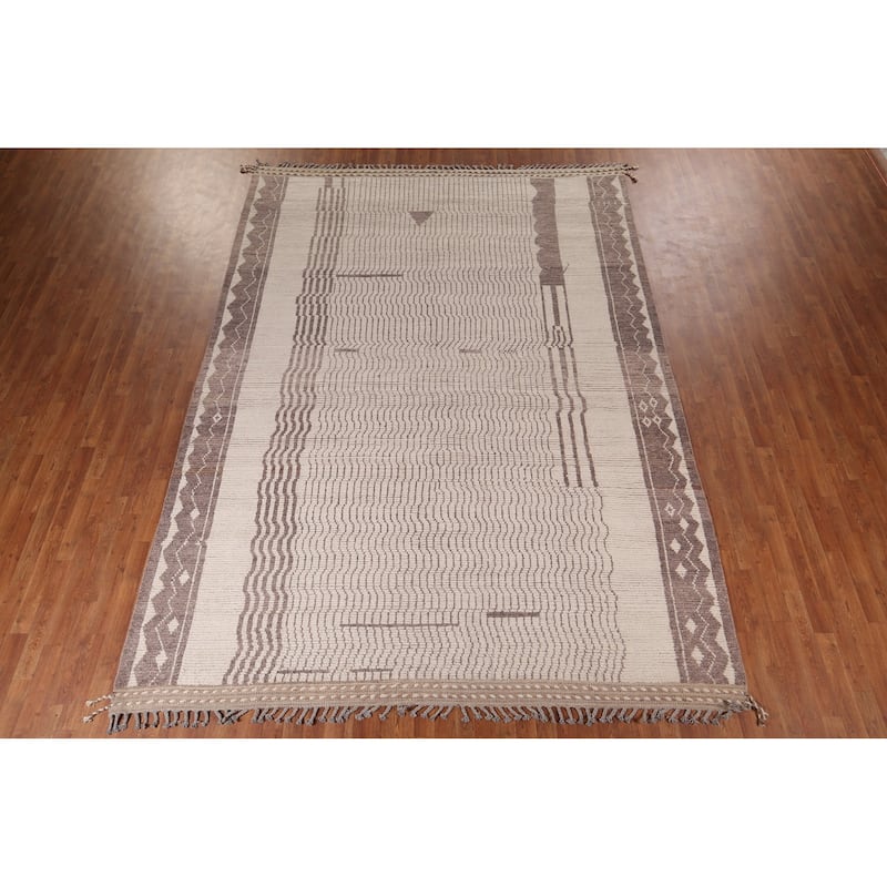 Earth Tone Moroccan Oriental Area Rug Hand-Knotted Wool Carpet - 8'10"x 12'4"