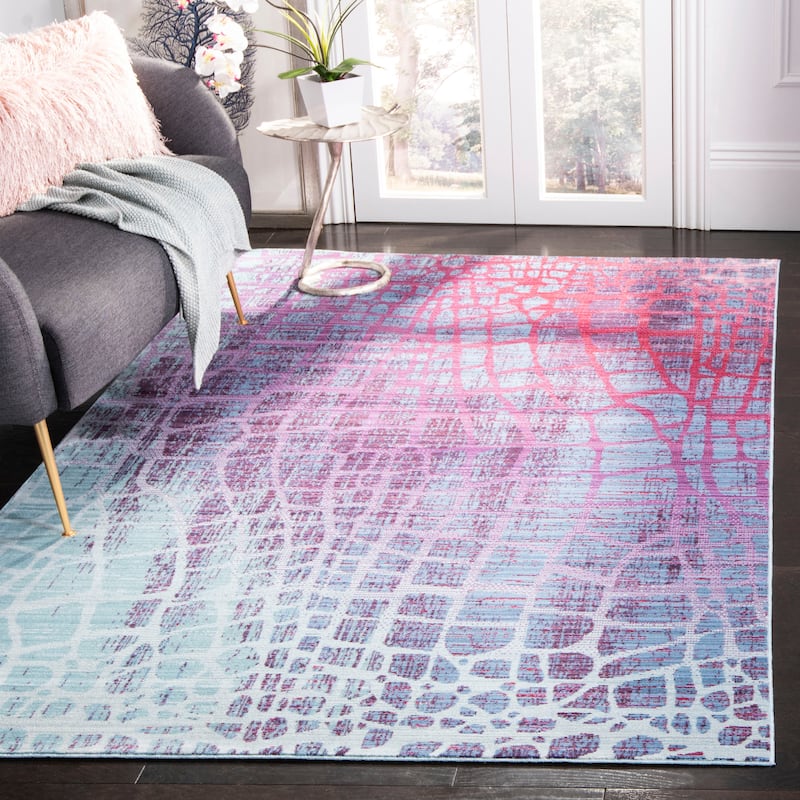SAFAVIEH Valencia Nazila Distressed Vintage Boho Oriental Polyester Rug - 3' x 5' - Blue/Fuchsia
