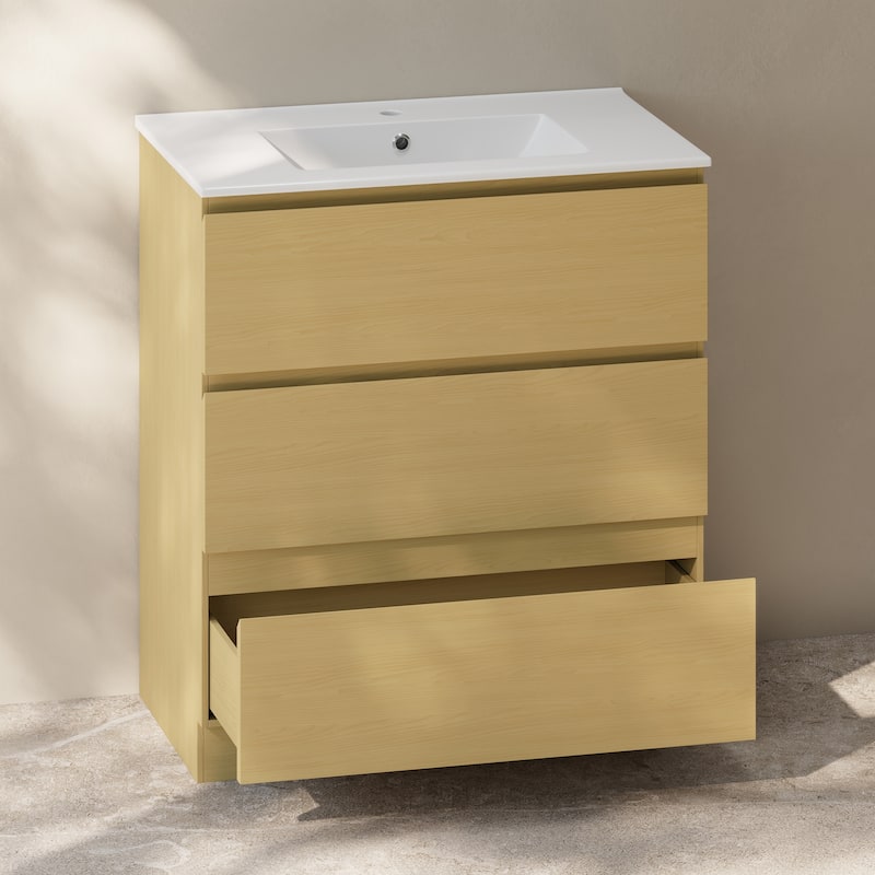 Liberte 30" Freestanding Bathroom Vanity In Natural Oak With Sink Top - 30