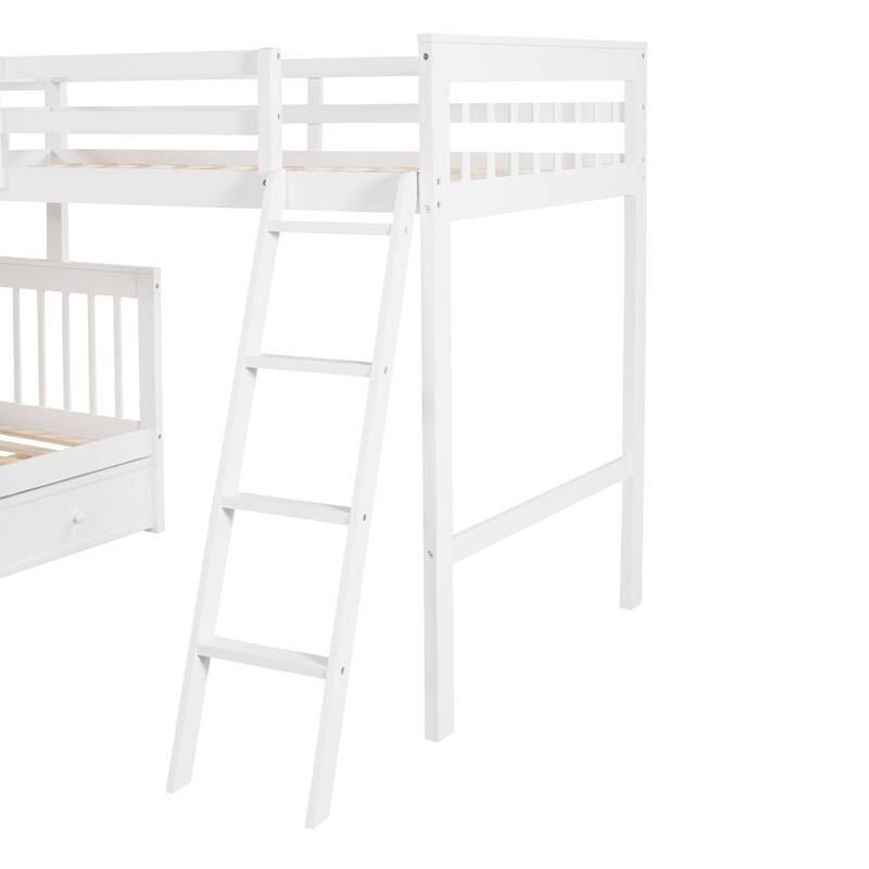 Multifunctional Twin Over Full L-Shaped Bunk Bed with Storage Drawers and Shelves - Ideal for Kids and Guests