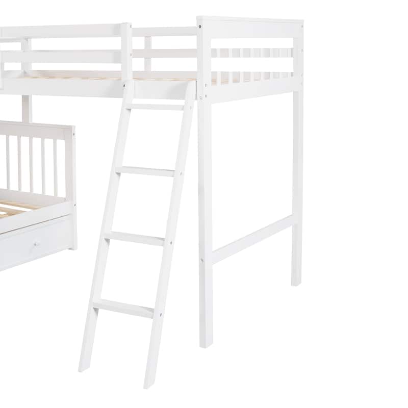 Twin over Full L-Shaped Bunk Bed With 3 Drawers, Ladder and Staircase