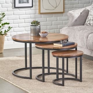Modern 3-Piece Black+Natural Nesting Coffee Table Set - Bed Bath ...