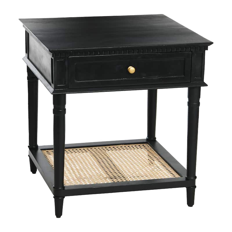 Maxwelton Acacia Wood and Cane Bed Side Table - Black and Natural
