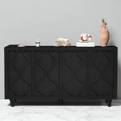 Modern Sideboard Storage Cabinet with Embossed Curved Doors and Adjustable Shelves, 60" Wooden Cabinet for Entryway