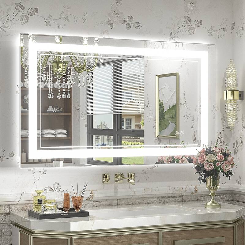 KIOTEE Frameless Front lit LED Lighted Anti-Fog Tempered Glass Bathroom Vanity Mirror with ETL and 3-Year Warranty - 40x24