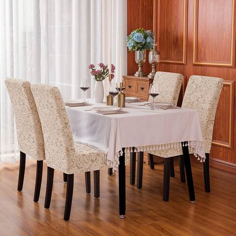 Subrtex Set-of-2 Stretch Dining Chair Cover Jacquard Damask Slipcovers