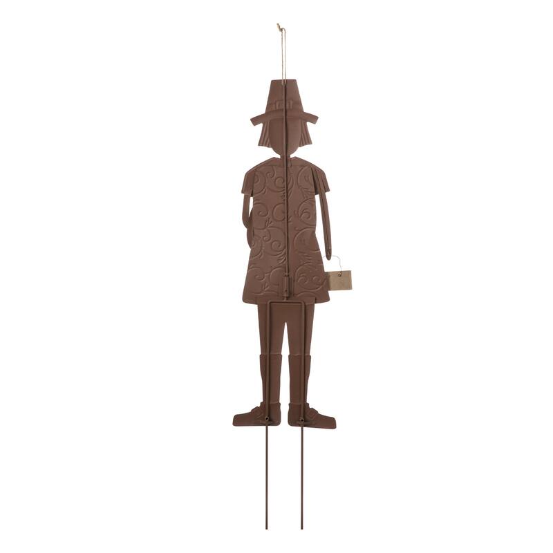 Glitzhome 36"H Fall Thanksgiving Metal Pilgrim Yard Stake Standing Hanging Decor (3 Functions)