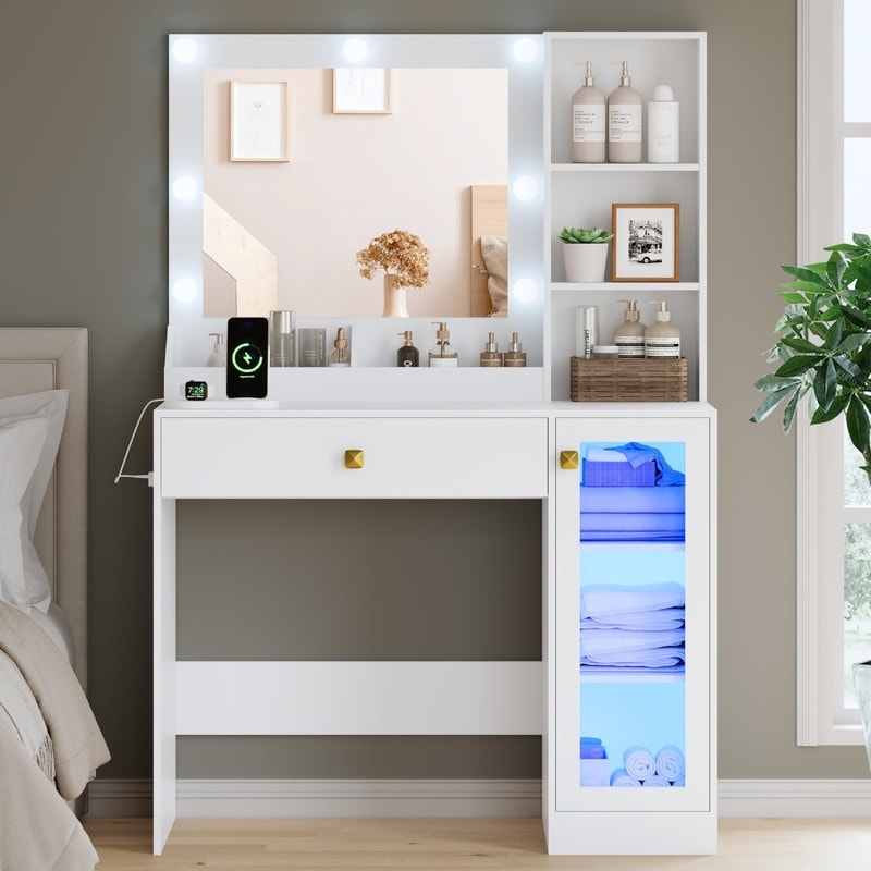 Vanity Desk with Mirror and Lights