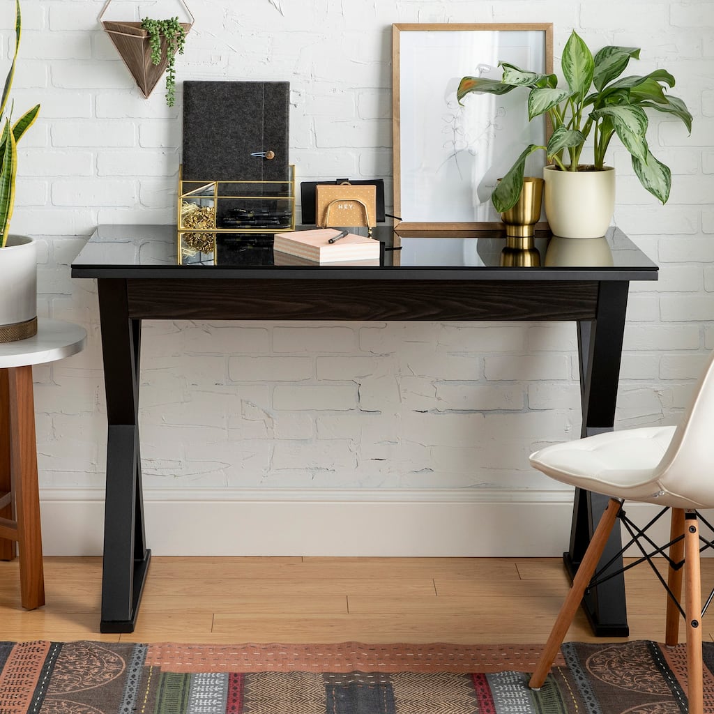 Walker Edison 48-inch X-Frame Glass Top Computer Desk
