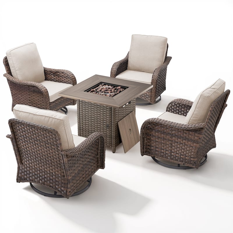 Pocassy Patio Funiture Swivel Chair with Fire Table Set