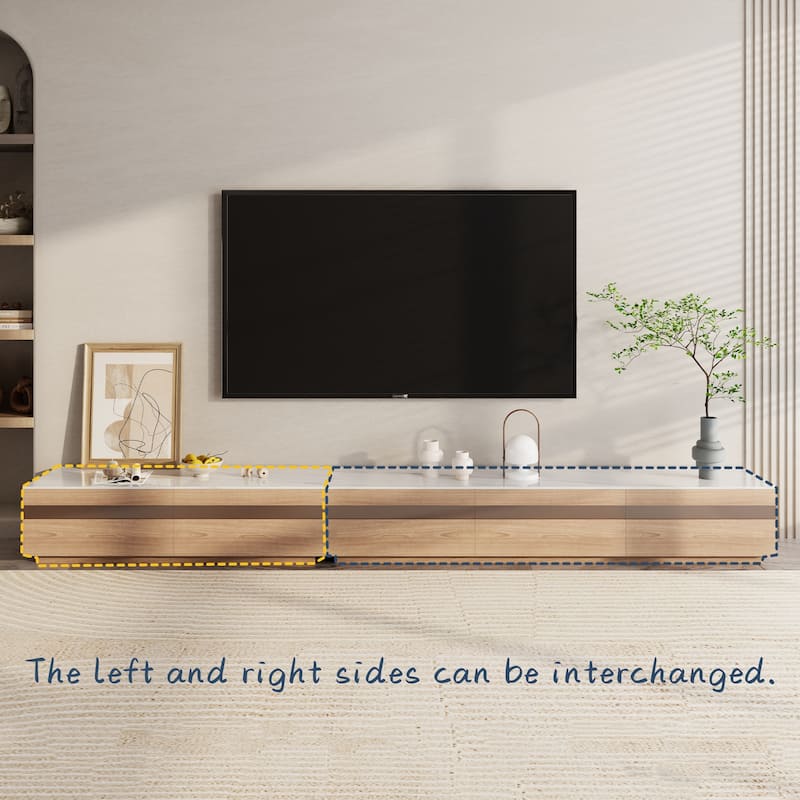 Modern Light Wood TV Stands, Glossy Stone Table-top, 3-6Drawers, Fully Assembled