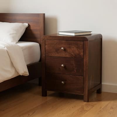 HomeRoots 24" Walnut Solid Wood Three Drawer Nightstand
