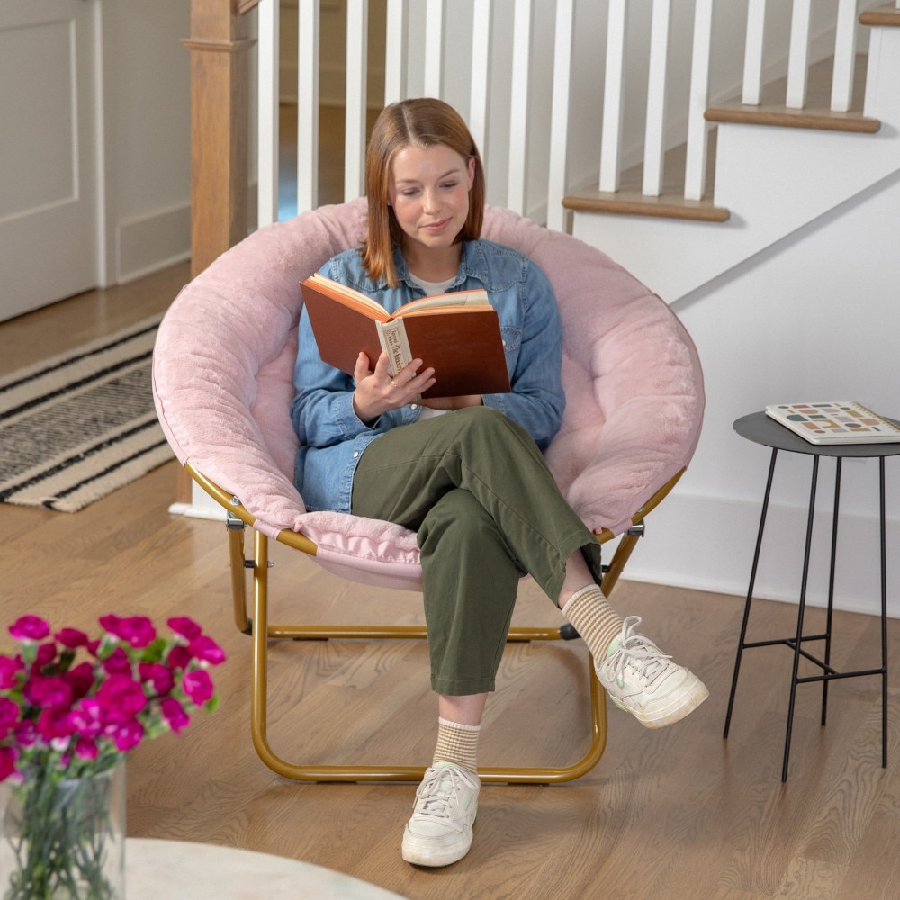 Folding XL Faux Fur Saucer Chair for Dorm or Bedroom On Sale