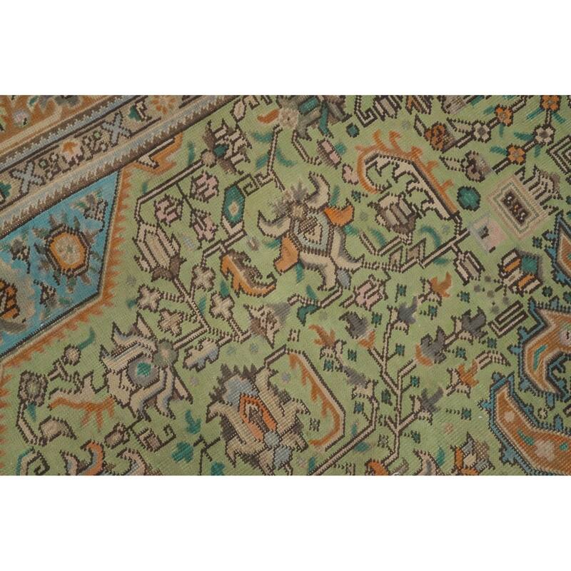 Hand Knotted Oriental 100% Wool Carpet Traditional Floral Green Tabriz Area Rug - 12' 2'' X 9' 4''