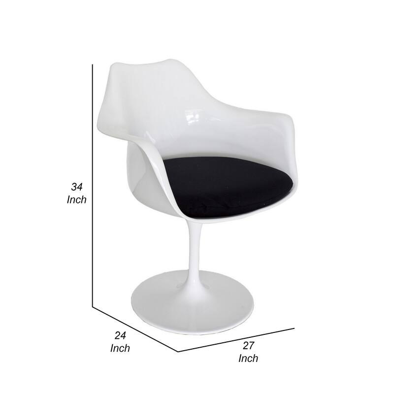 Sufi 27 Inch Swivel Dining Armchair, Unique Artisan Shape, White Round Base