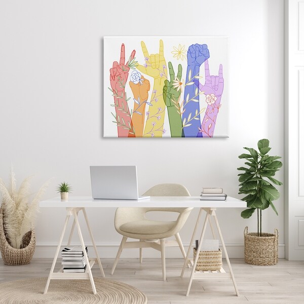 Stupell Rainbow Peace Love Caring Hand Signs ASL Canvas Wall Art
