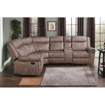 HomeRoots Chocolate Velvet Reclining L Shaped Six Piece Corner Sectional With Console - 131