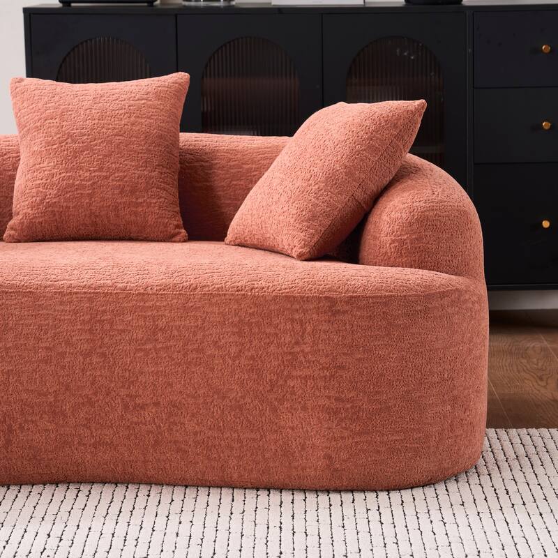 Chenille Deep Seat Loveseat Sofa, Full Compression Sponge Curved Loveseat Sofa, Cloud Floor Couch with 3 Pillows