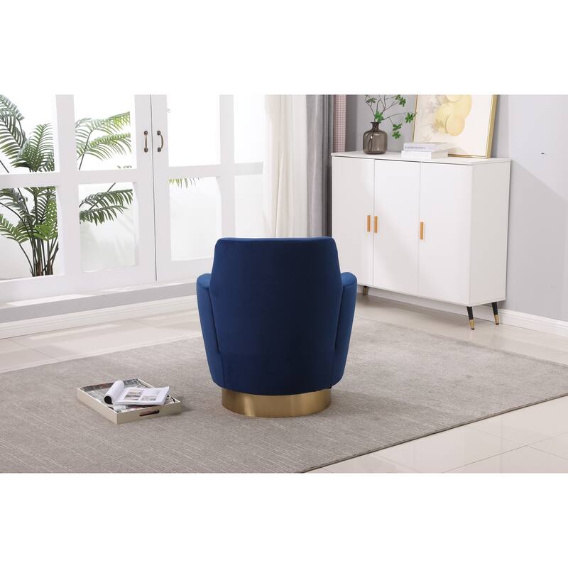 Navy Velvet Modern 29.3" Upholstered Swivel Barrel Chair with Gold Stainless Steel Base