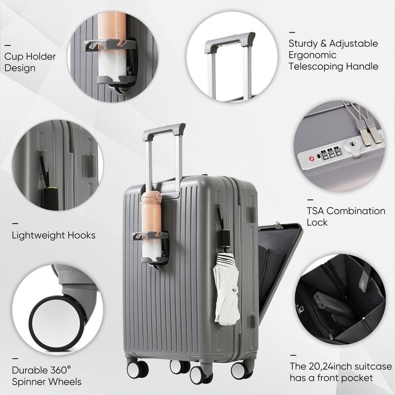 Front Opening 20-Inch Carry-On Luggage with Expandable Travel Bag Set