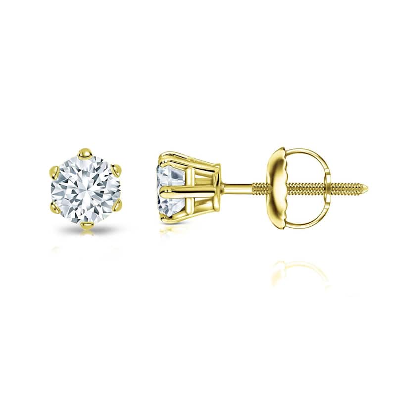 Auriya 1/4ctw Round Diamond Stud Earrings 14k Gold 6-Prong (H-I, SI1-SI2) - Yellow