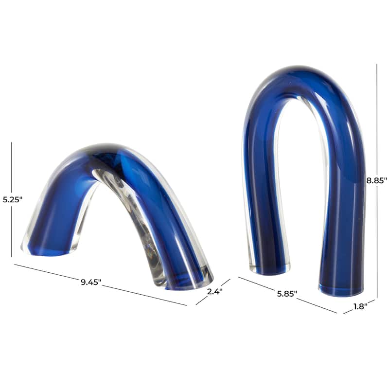 Orange Glass Arch Abstract Decorative Sculpture with Clear Accents (Set of 2)